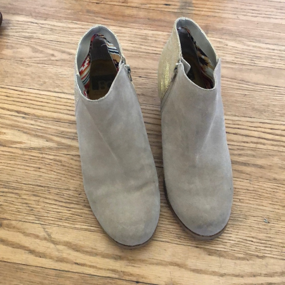 Fun glitter/suede heeled booties